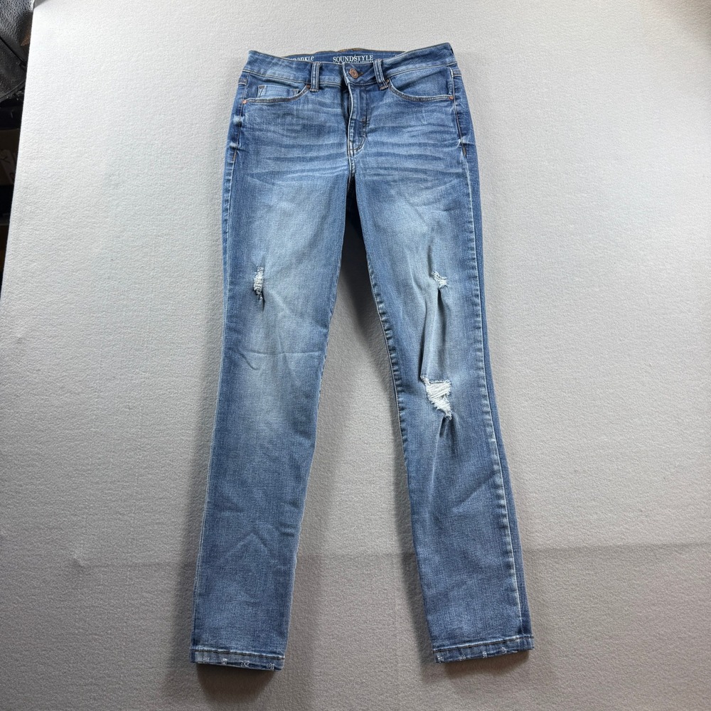 Soundstyle Jamie Ankle Slim Sleek Jeans Womens 6 Blue Distressed Comfort Stretch